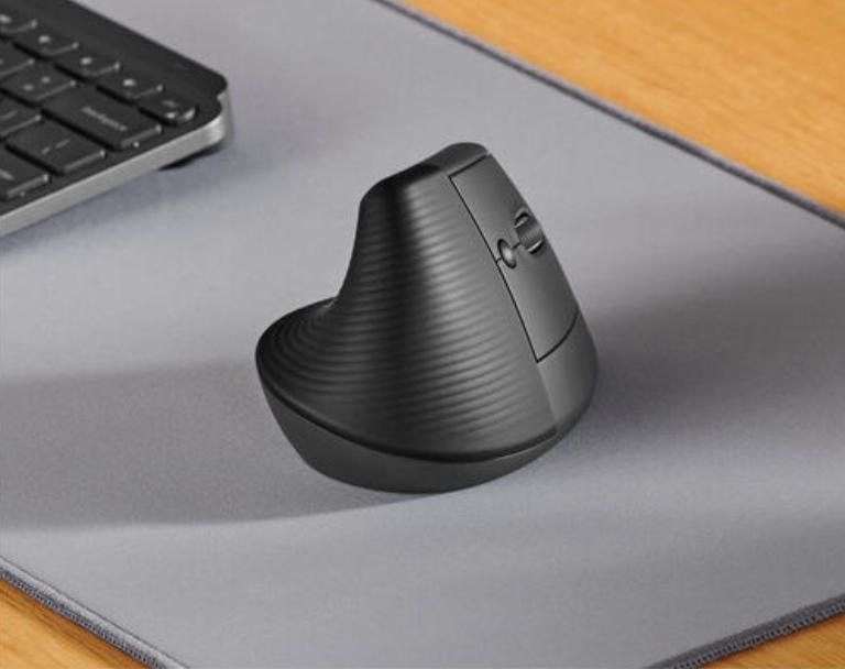 Ergonomic wireless fingerprint mouse on office desk