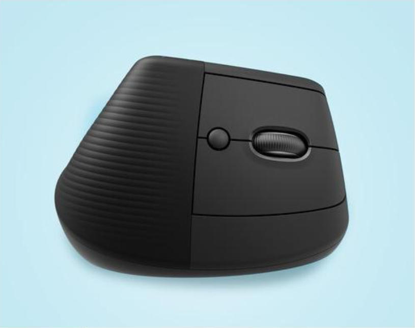 Close-up of ergonomic fingerprint mouse design