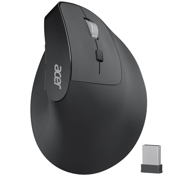 Ergonomic wireless fingerprint mouse in black color with USB receiver