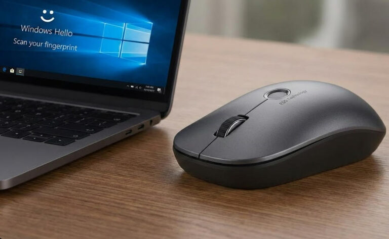 Wireless Fingerprint Mouse with ESS Technology for Windows Hello Security